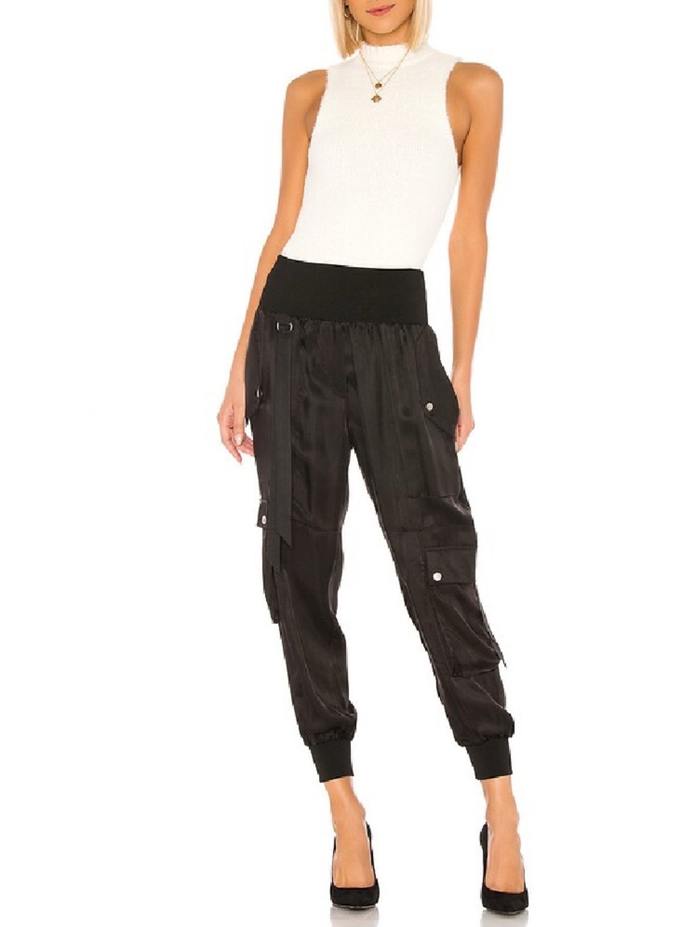 Cinq a Sept Harmony Cargo Pocket silky twill Jogger Pant Black large retail $325